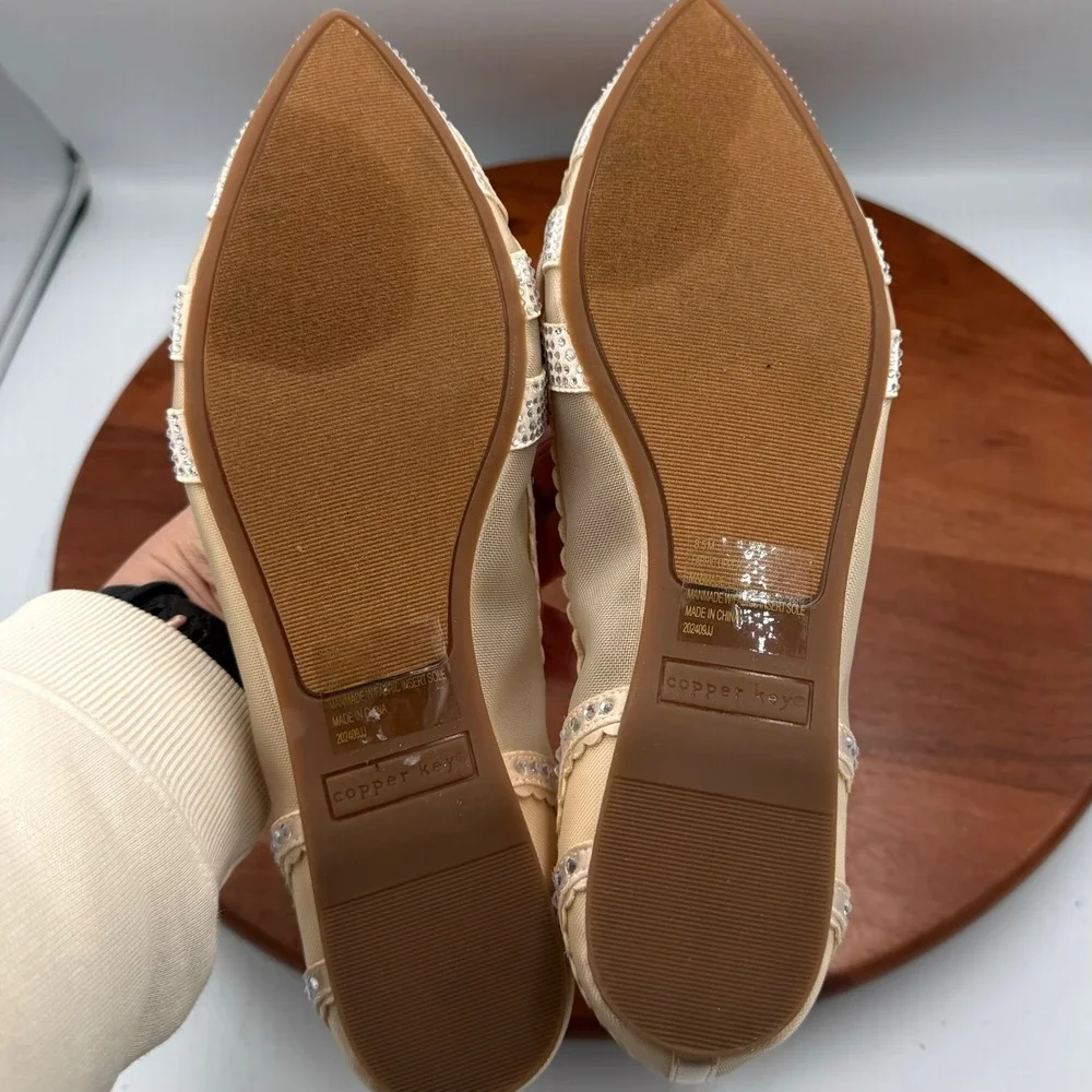 Copper Key Ritzie Satin Mesh Rhinestone Butterfly‎ Flats Bridal Fairy Glam W 8.5